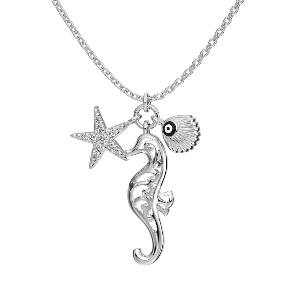 Dylam Summer Exclusive Selection Fashion S925 Silver Enamel 5A Zirconia Ocean Seahorse Evil Starfish Blue Eyes Pendant Necklace