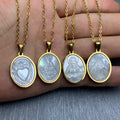 Wholesale Stainless Steel Necklace MOP Sea Shell Religious Jesus Our Lady Virgin Mary Sacred Heart Pendant for Women