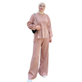 Arabic Muslim Style Knit 2 Piece Pants Set Fashion Dubai Turkish Women Kaftan Suits Islamic Clothes