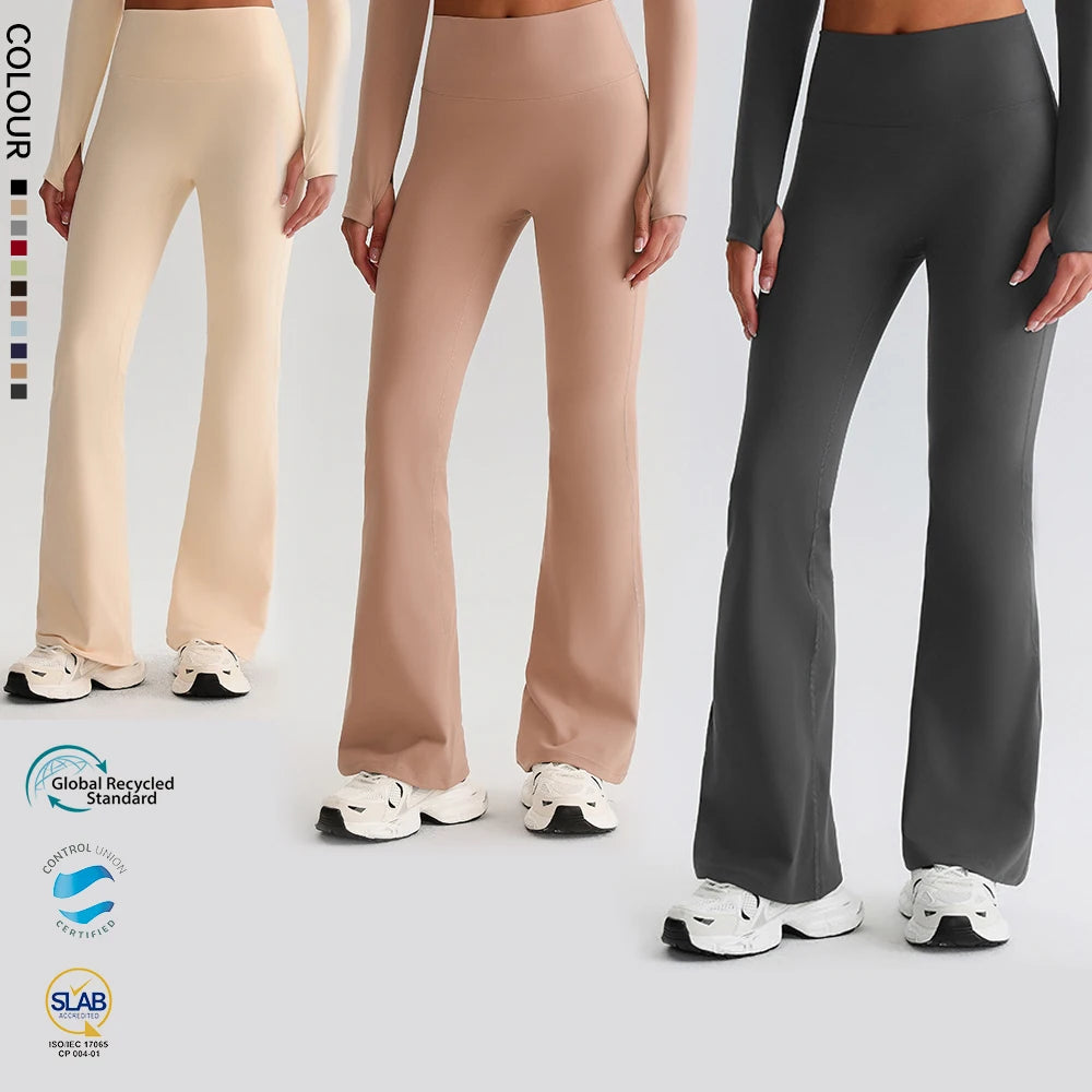 SHINBENE 32" Recycled Polyester Women No Camel Toe Gym Flare Leggings Sustainable Workout Yoga Flare Pants with Pocket