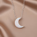1 Piece White Crescent Moon Rhodium Plated 925 Silver Link Chain Synthetic Blue Opal Pendant Necklace for Women & Men Wedding