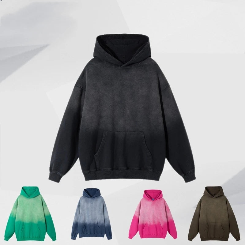 Custom logo Puff Print Washed Hoodie No String Blank Hoodie Heavyweight Cotton Vintage Hoodie Men