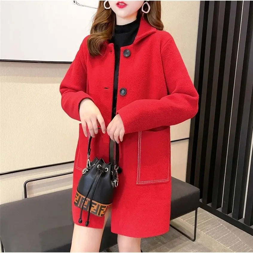 One-size  Coat Women's Spring and Autumn Coat Versatile Medium and Long Sleeve Knitted Cardigan