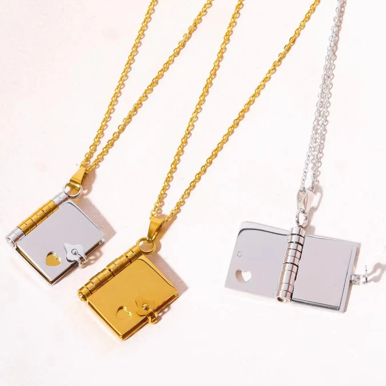Gold Plated Engraved Love Letter Book Necklace Stainless Steel Pendant Charm 18K Laser Custom LOGO New Design 2025Fashion Jewel