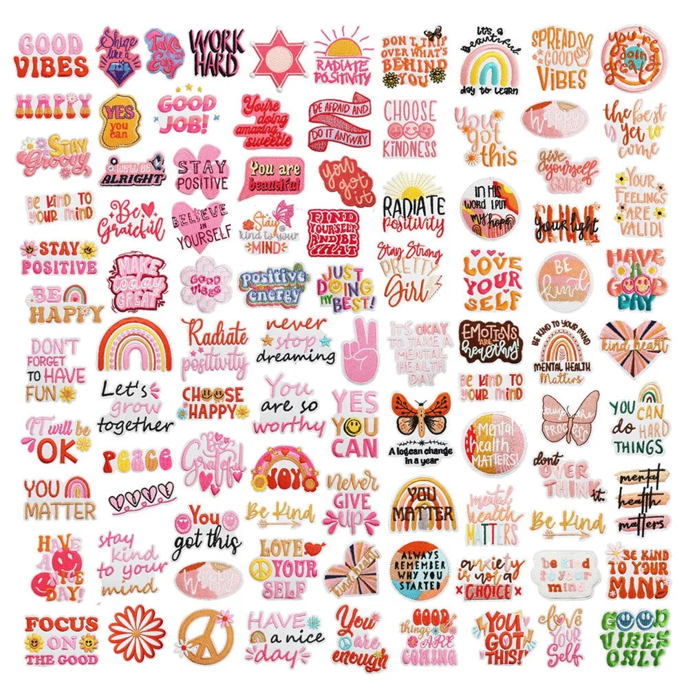 Personalized Custom logo Iron on Fabric Embroidery Positive Encourage Power Slogan Good Word Text Patches