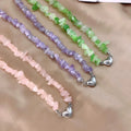 New Cute Elegant Natural Stone Chips Bead Stainless Steel Heart Clasp Choker Necklace