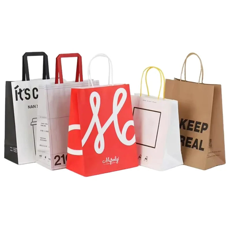 Wholesale Customprint logo Tea Wine Food Take Away Shoe Gift Shopping Brown Kraft Paper Bag With Handles