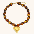 Maiou Vintage Handmade Leopard Resin Beaded Stainless Steel Heart Pendant Necklace 18K Gold Plated Waterprppf Jewelry