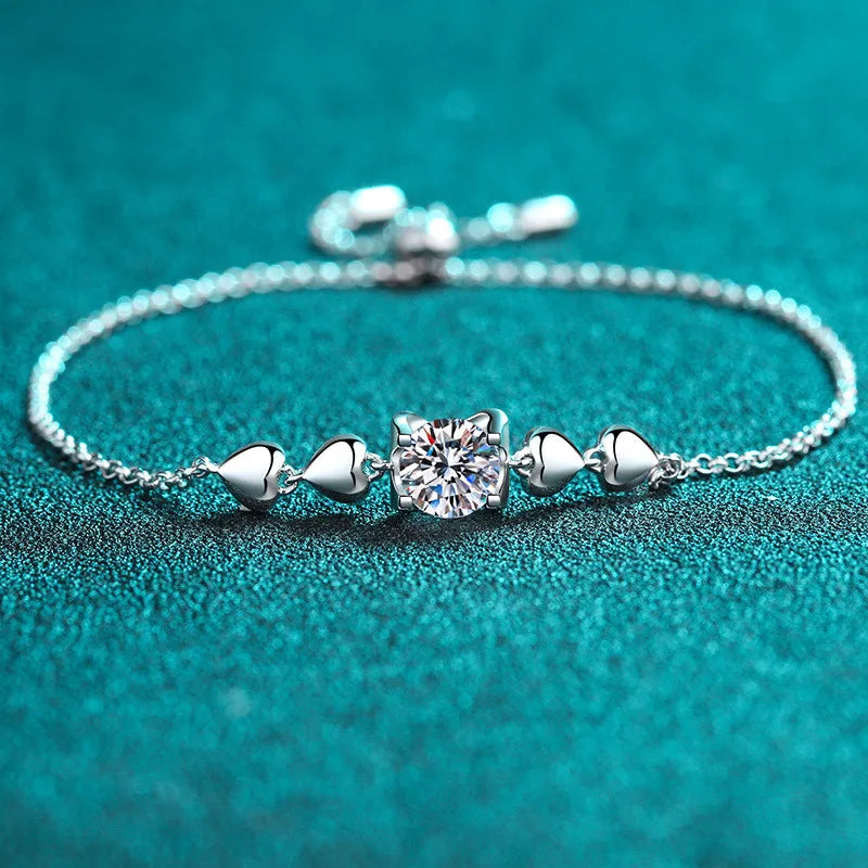 Silver 925 Original Diamond Test Past Brilliant Cut 1 Ct D Color Heart Cow Head Moissanite Bracelet Creative Gemstone Chain