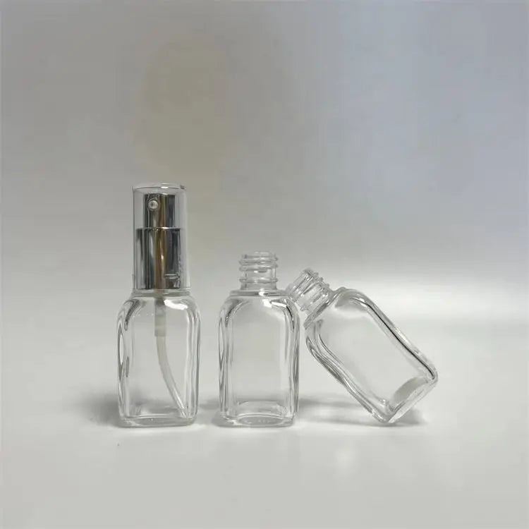 Clear Glass Perfume Bottles with Lotion Pump for Essential Oils Cosmetics Toner & Creams Screen Printing Screw Cap Seal