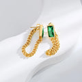 Green Crystal Chain Tassels Hoop Earrings Women Fashion Versatile Niche Personality Design Earrings Jewelry