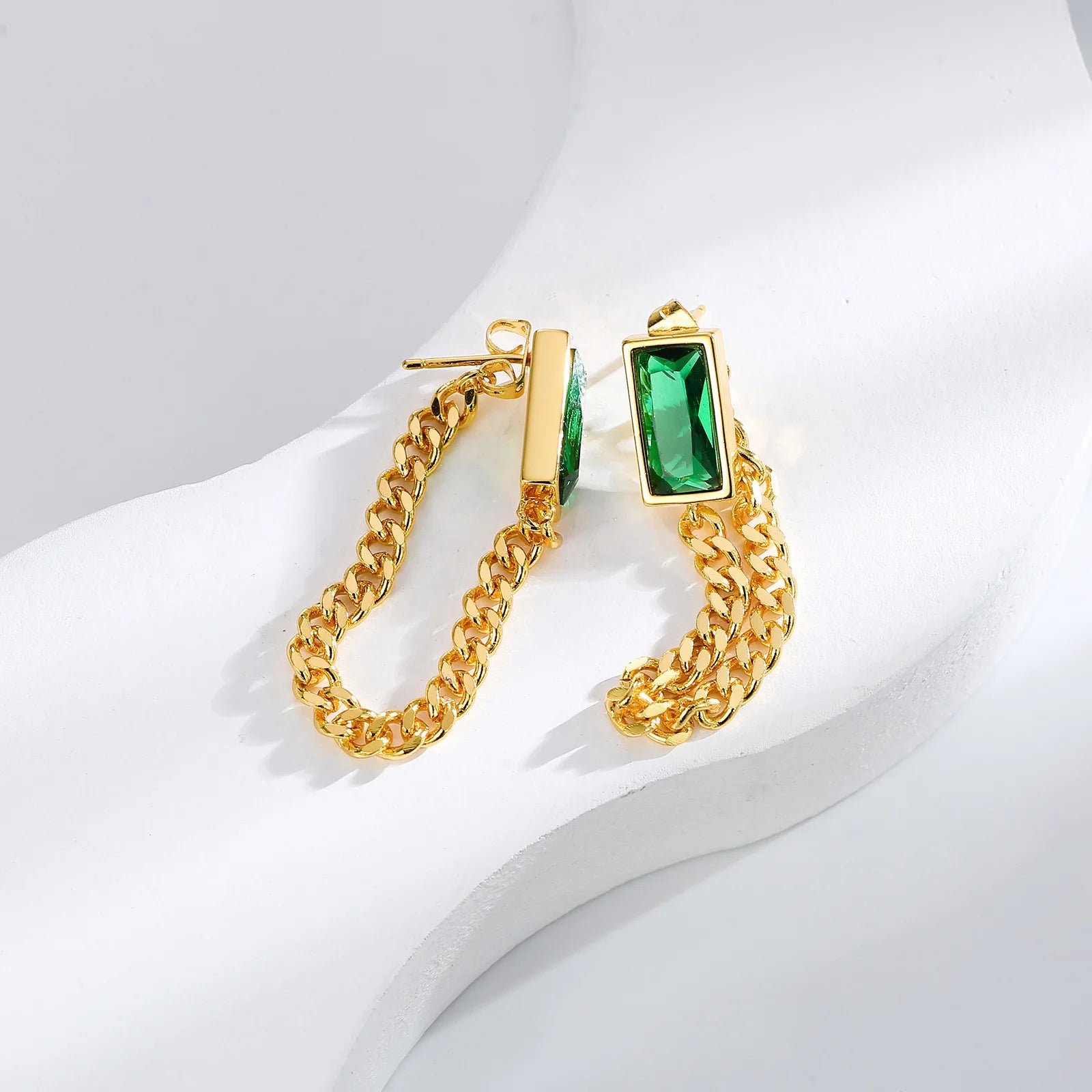 Green Crystal Chain Tassels Hoop Earrings Women Fashion Versatile Niche Personality Design Earrings Jewelry