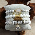 Fashion Bohemian Women Jewelry 8mm10mm  5pcs Natural Stone Glass Bead Elastic Bracelet Howlite Chip Stone Stack Bracelet Set