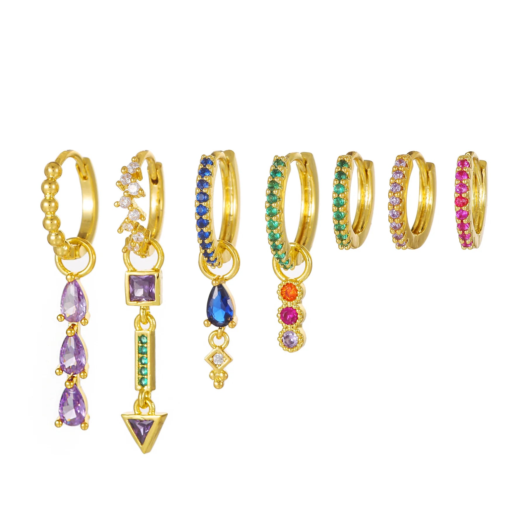 7Pcs Colorful Zircon Waterdrop Earrings Minimalist Ins Style Fashion Accessories for Women Earrings Set