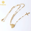 Religious Prayer Beads Stainless Steel Christian Gold Plated Heart Virgin Mary Pendant Cross Catholic Rosary Necklace