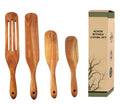Hot Sell Acacia Teak Beech Bamboo Wood with Holder Slotted Kitchen Tools Utensils Wooden Spurtles Set