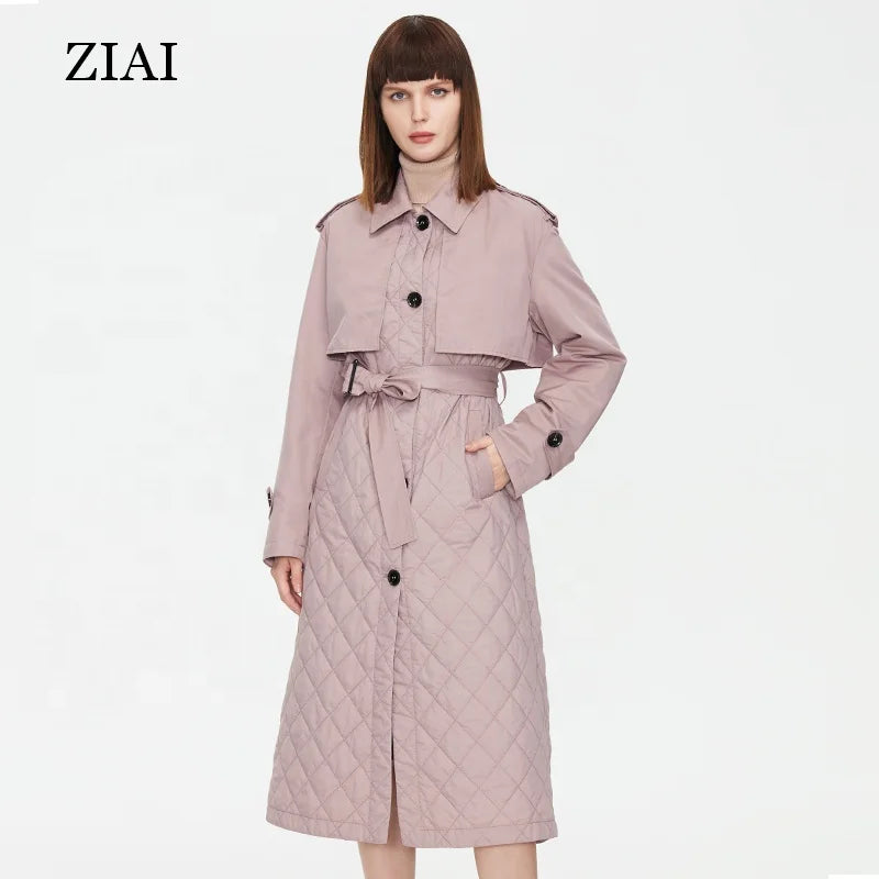 Women Trench Coats Padded Long Coat Elegant Ladies Double Breasted Overcoat Women's Trench Coat Sale