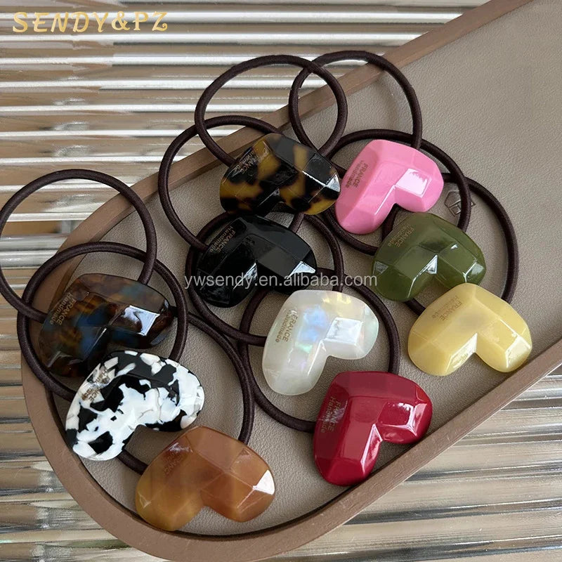 Customized Acetate High Elastic Hairband New Women's Fashion Sweet Heart Shaped Hair Ties