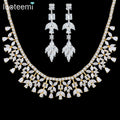 LUOTEEMI Iced Out Designer Earing Necklace Set Bridal Earrings Zircon Jewellery Woman Jewelry Making Supply