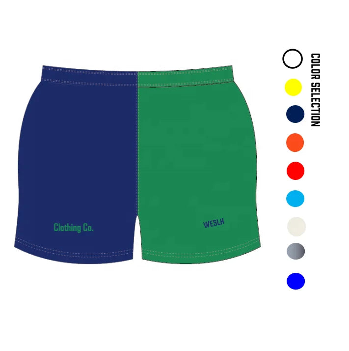 Custom 100% Cotton Twill Drill Rugby Shorts with Zip Pockets Breathable Two-Tone Union Applique Design