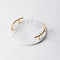 Round Marble Stone Cosmetic Storage Display Stand Multifunctional Natural Marble Serving Tray With Metal Arc Handle