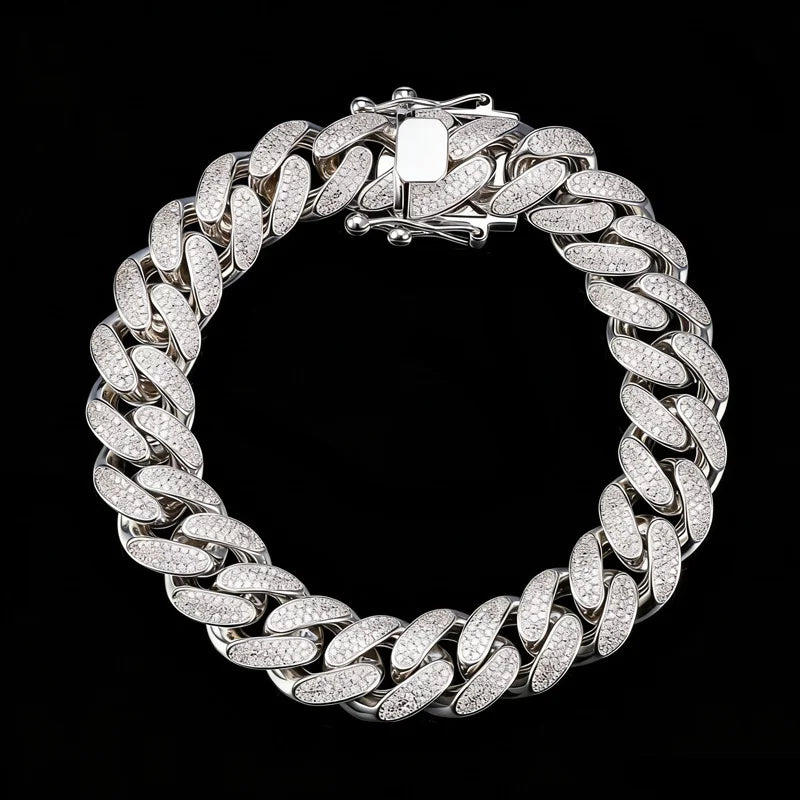 Bling Zircon Stones 15mm Brass Miami Cuban Link Bracelet Iced Hip Hop Jewelry Radiant Cut Claw Setting Unisex Party Rose Gold