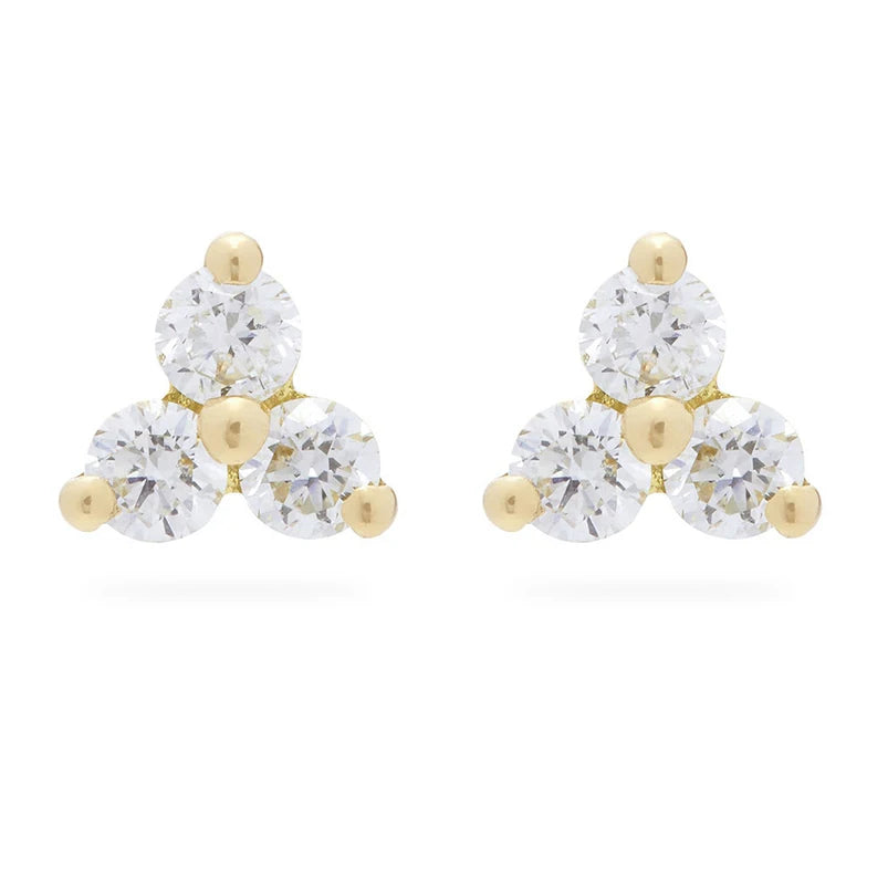 Gemnel Dainty 925 Sterling Silver 14k Gold Trio Diamond Stud Earrings Women Jewelry