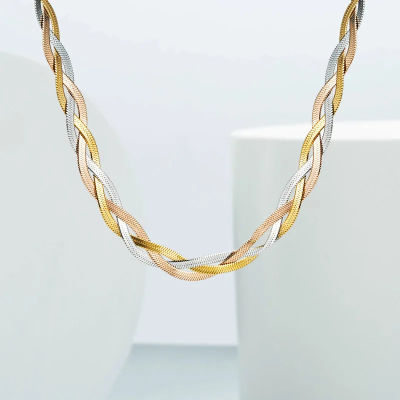 Fashion Charms Tricolor Unisex Personalized Necklace Jewelry Colored Gold Stainless Steel Necklace