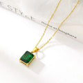 Elegant Real Gold Plated Ruby Emerald Square Stainless Steel Link Chain Necklace Iced Out Zircon CZ Pendant Necklaces
