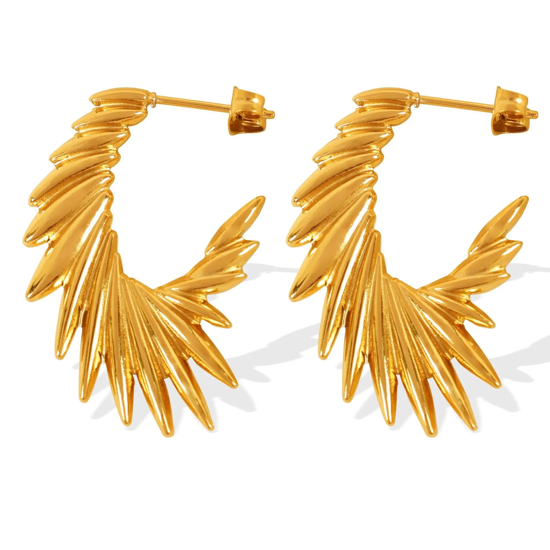 Exaggerated Personalised Exaggerated Feather Wings C Earrings Fashion Retro Genuine Gold Plated Earrings