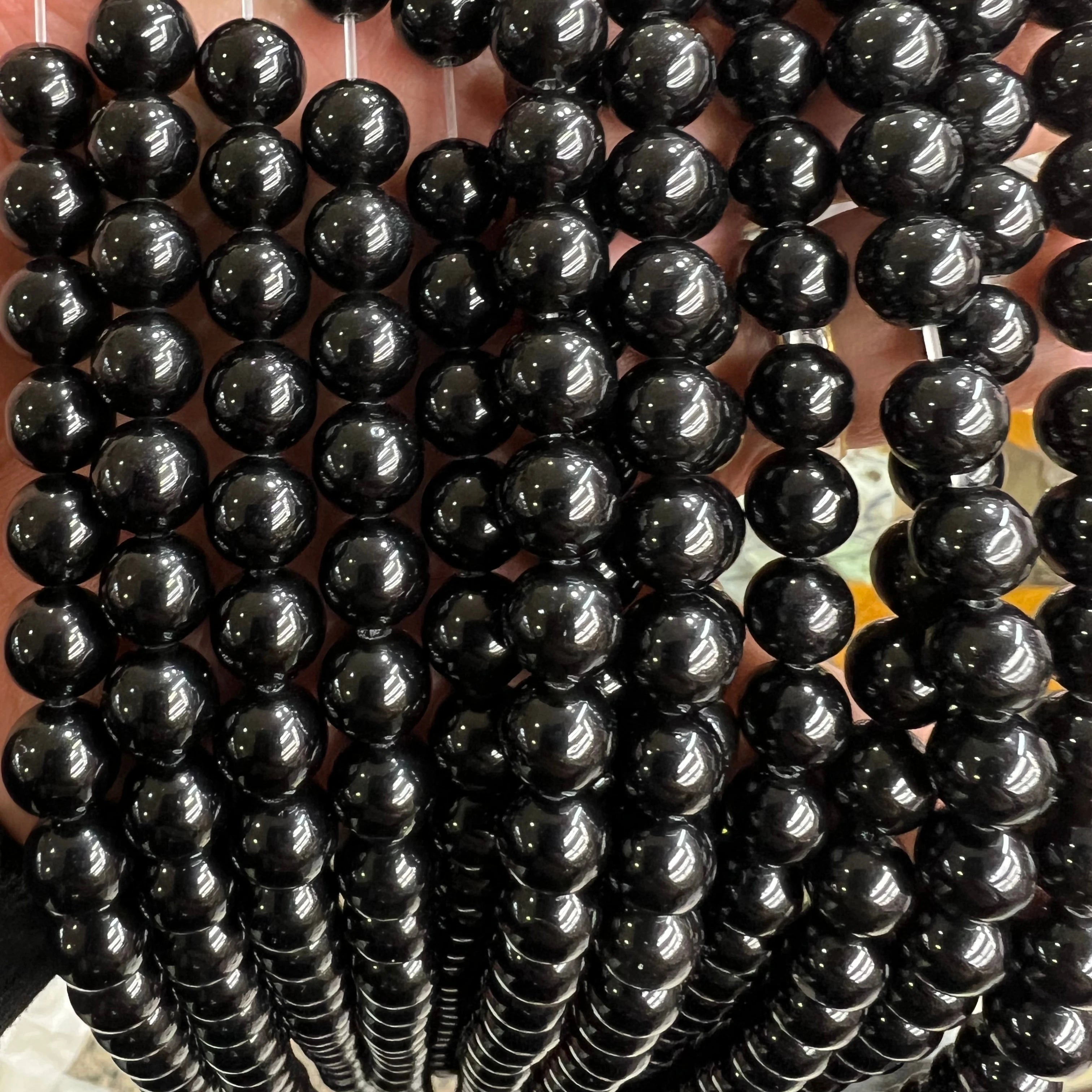 Wholesale Natural Round Polish Black Obsidian Loose Stone Beads for Jewelry Making