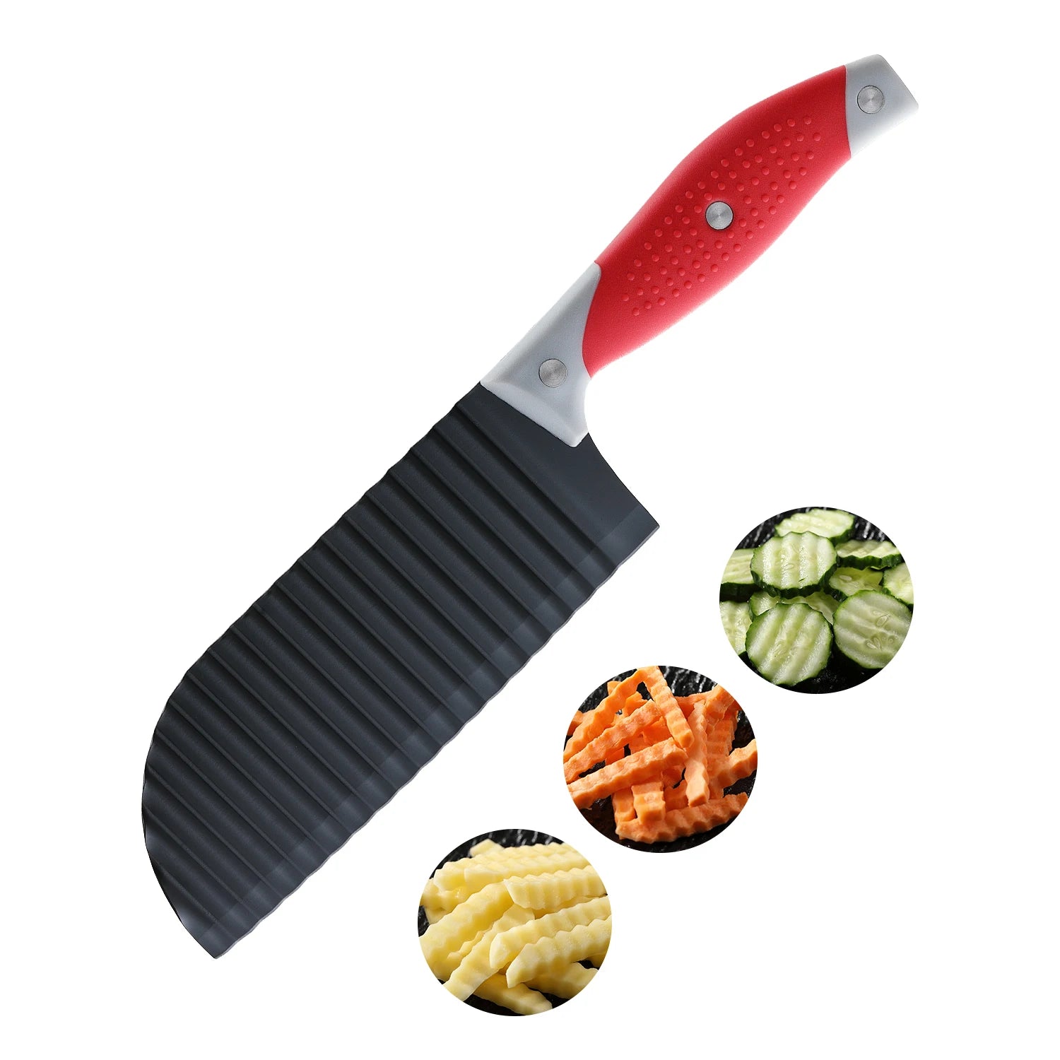 Stainless Steel Crinkle Cut Knife Veggies French Fry Potato Cucumber Carrot Fruit With Stylish Rubber Handle Dishwasher Safe