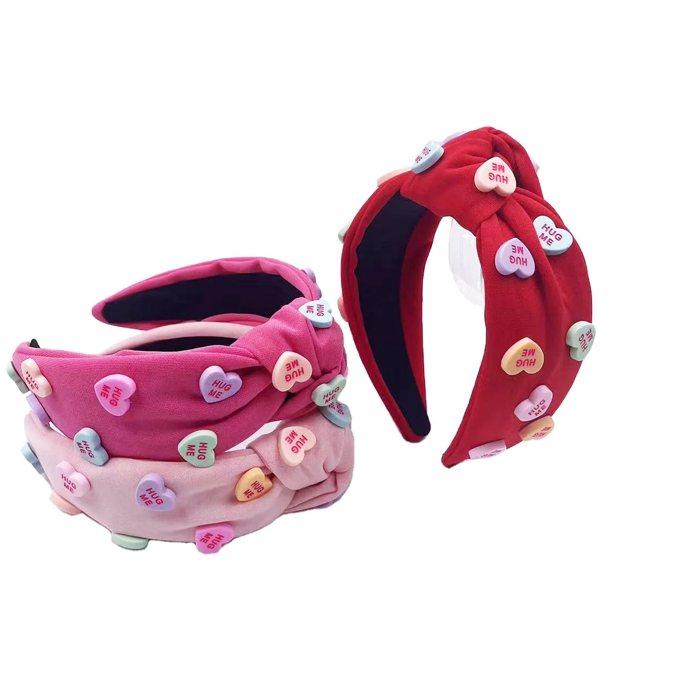 New Valentines Day Heart Headband Cute Sweet Charm LOVE Knotted Heart Headband Hug Me Wide Hairband Hair Accessories for Women