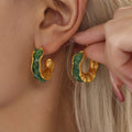None Fading INS Shiny Luxurious PVD Real 18K Gold Plated Stud Earrings Trendy Stainless Steel Crystal Stone C-shaped Earrings