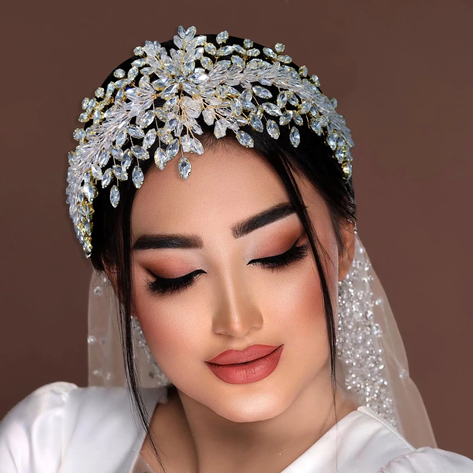Rose Gold Silver Gold Three Color Fancy Handmade Rhinestone Sweet Bridal Wedding Hair Vine