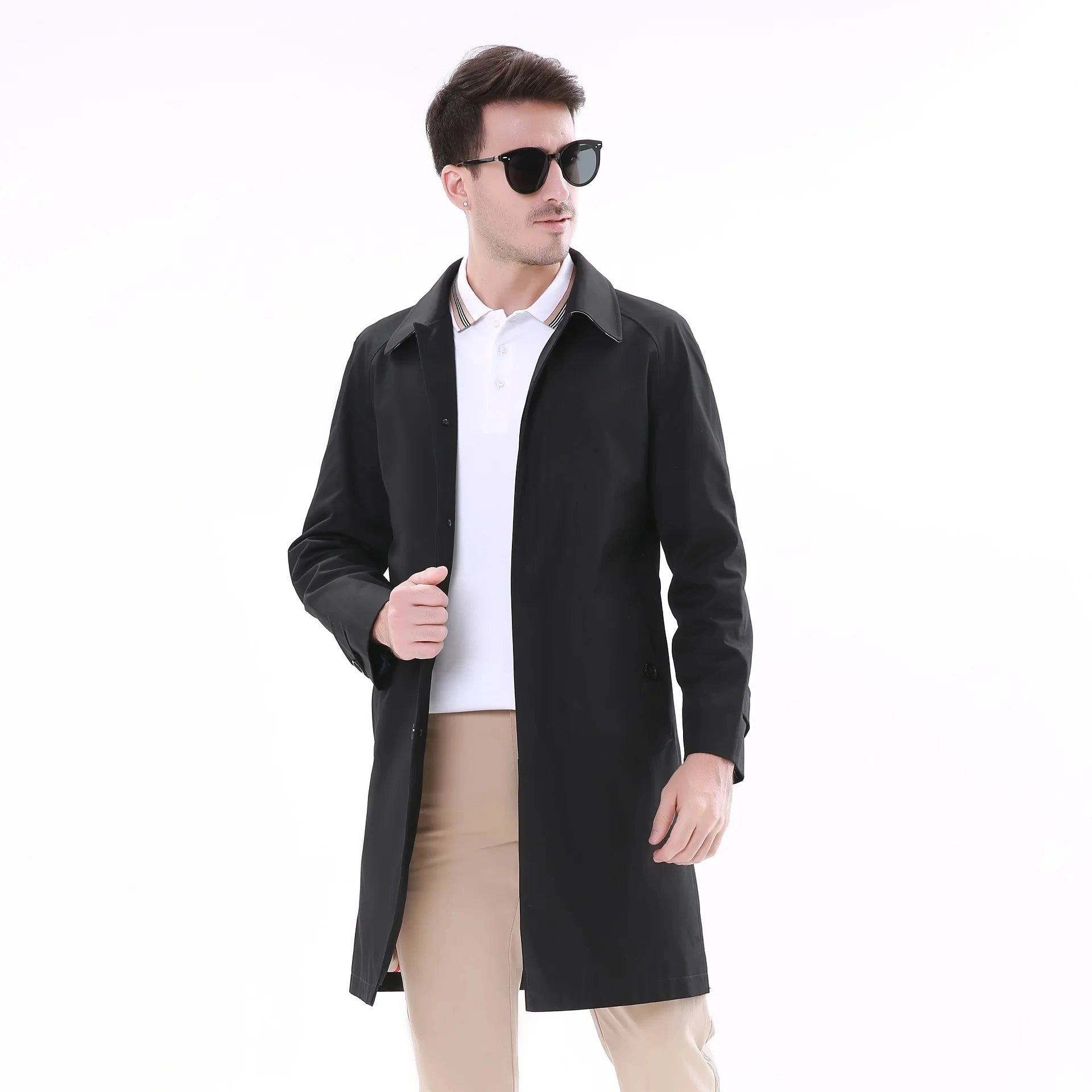 Bosha 2023 Men's Custom Overcoat Casual Trench Coat Collection with Raglan Sleeve Single Breasted Turn-Down Collar