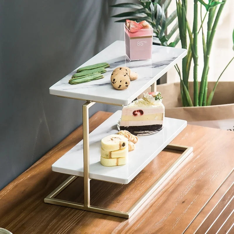Custom Size Rectangle White Marble Ice Cream Cake Display 2 Tier Cheese Board Table Marble Cake Stand for Wedding Party