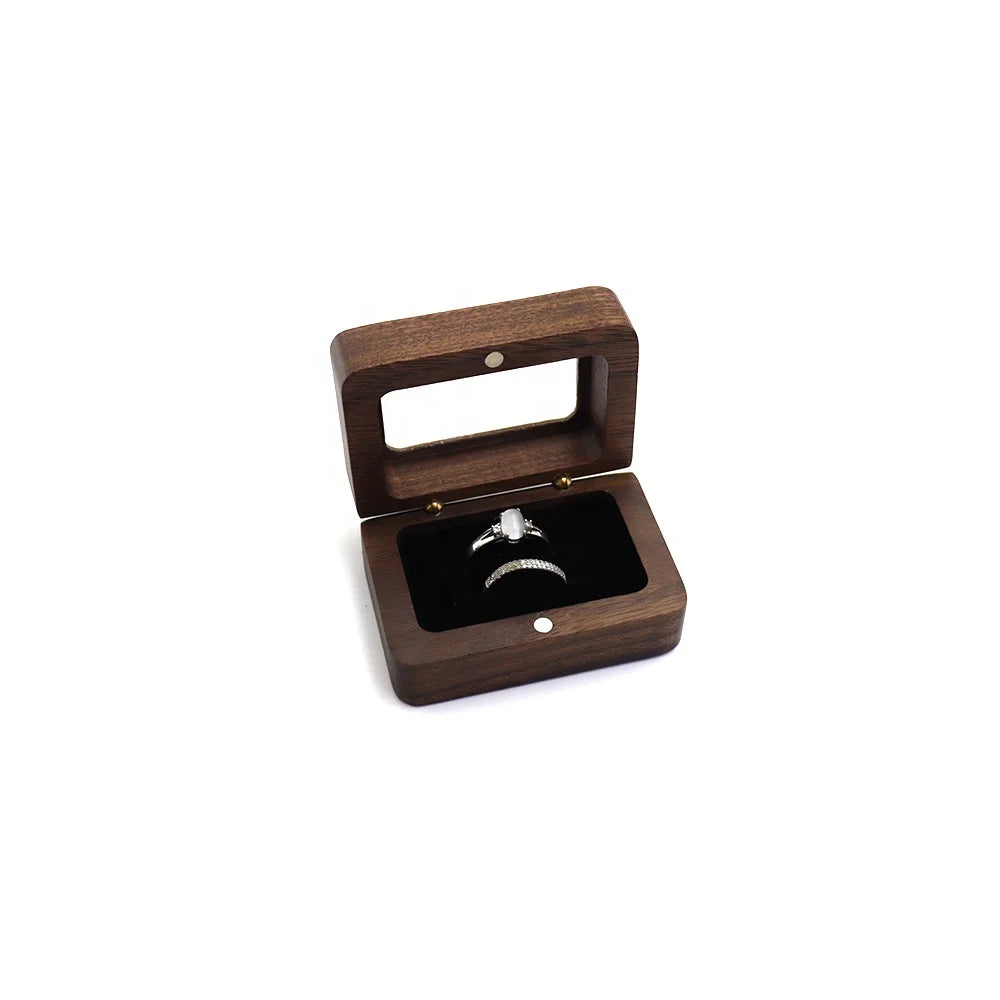 Transparent Walnut Wood Double Ring Packing Box