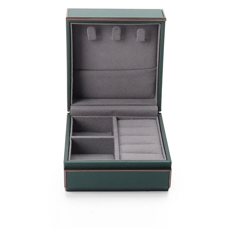 Customize logo Polygonal Jewelry Set Ring Pendant Box Deep Green Jewelry Set Leather Boxes with Custom logo