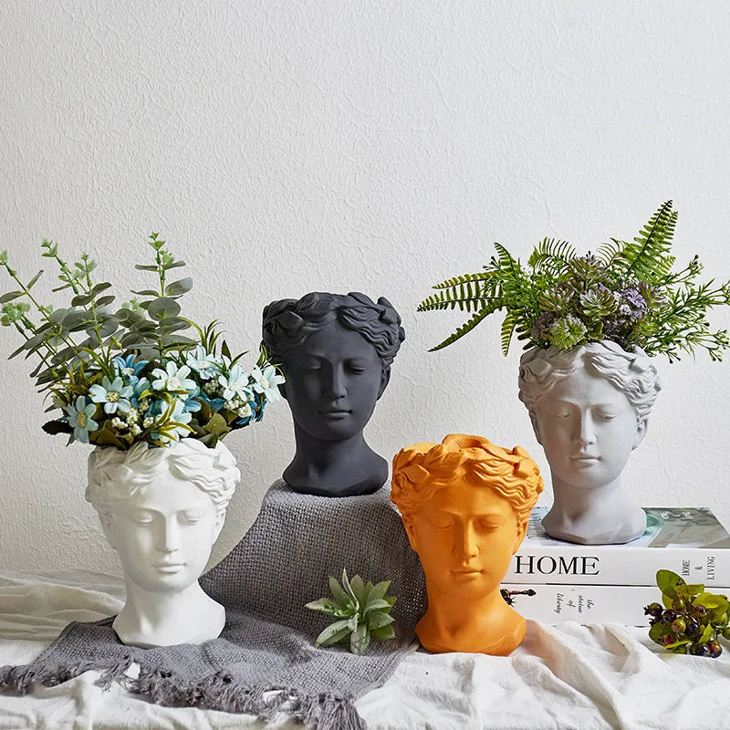 Nordic Style Modern Ceramic White Vase Handicraft Enamel Human Face Figurine for Living Room Decor and Flower Arrangements