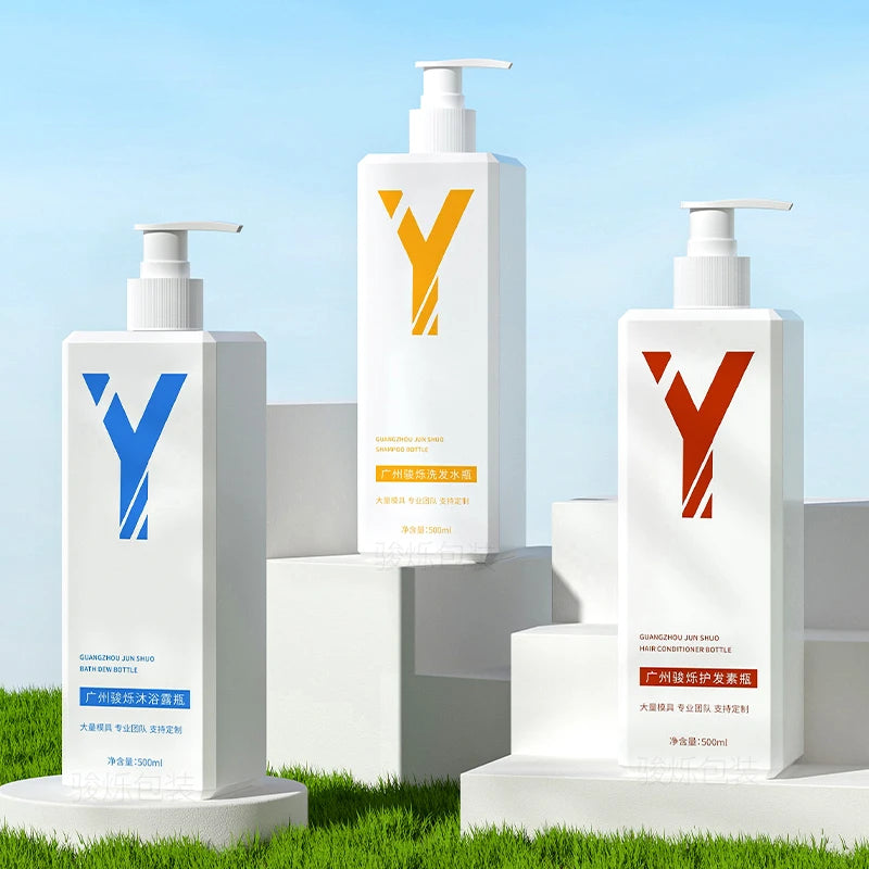 500ml Packaging Glossy White square Shampoo Bottle with Lotion Pump