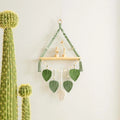Macrame Wall Hanging Shelf Boho Home Decor Plant Holder on Wall Wood Decoration for Bedroom Living Room Flower Nursery Storage