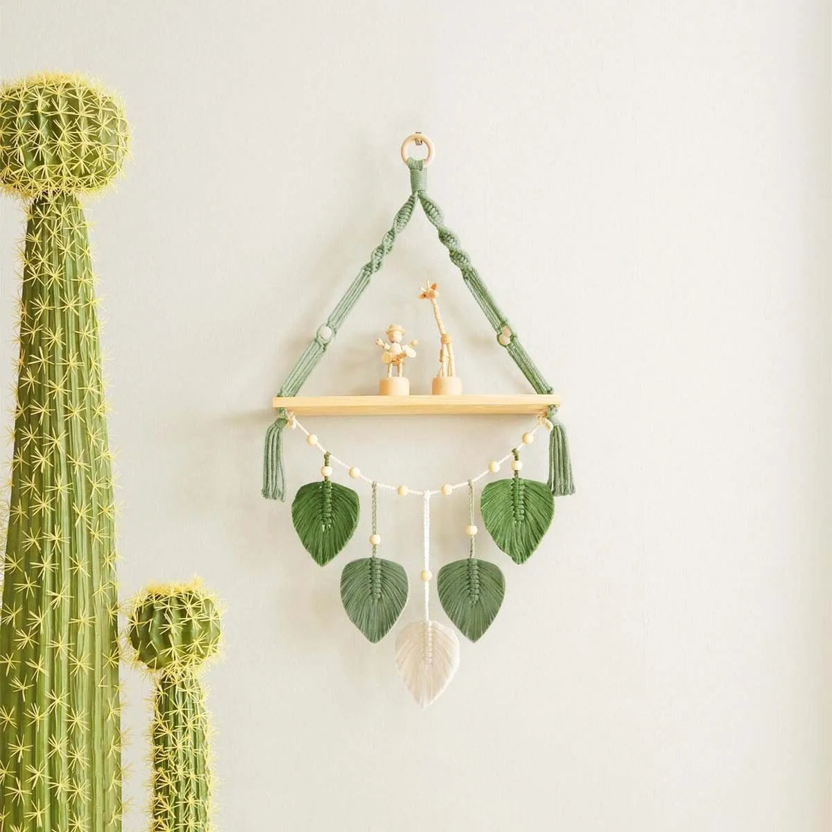 Macrame Wall Hanging Shelf Boho Home Decor Plant Holder on Wall Wood Decoration for Bedroom Living Room Flower Nursery Storage