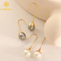 High Quality None Tarnish Jewelry Fashion Women Stainless Steel Hook 18K Gold Plated Pearl Drop Earrings