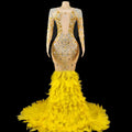 Elegant See Through Rhinestone Feathers Ball Gown Plus Size Long Birthday Party Dress Women Mermaid Wedding Guest Evening Dress
