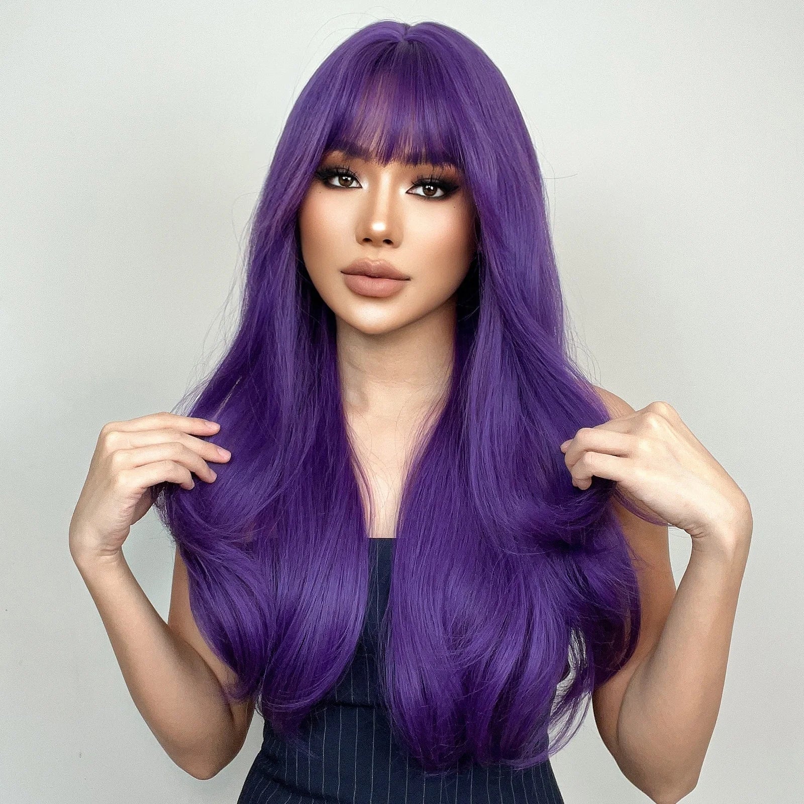 Synthetic Natural Straight Hair Women's Wigs Purple Bangs False Matte Hair Artificial Hair Rose Net Wigs