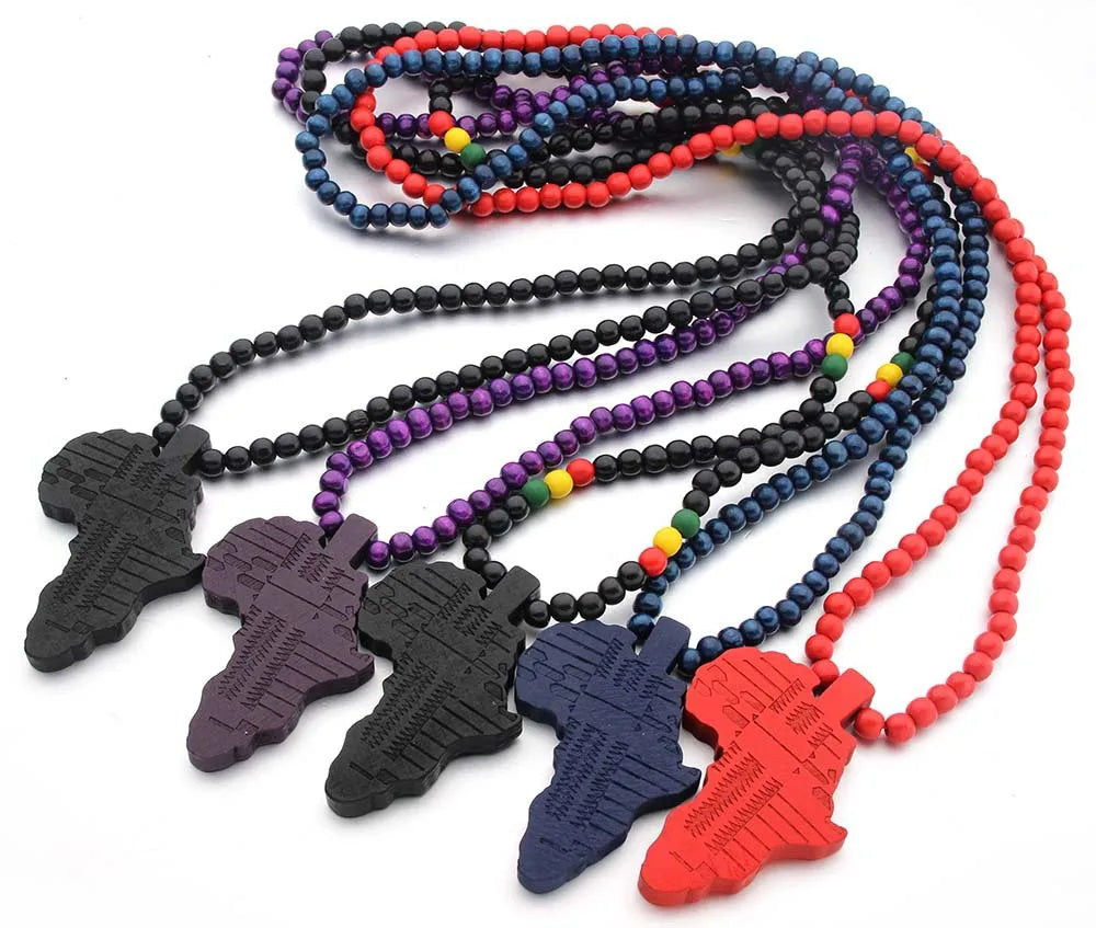 Fashion  Spot African Map Wooden NecklaceFor Women  and Men