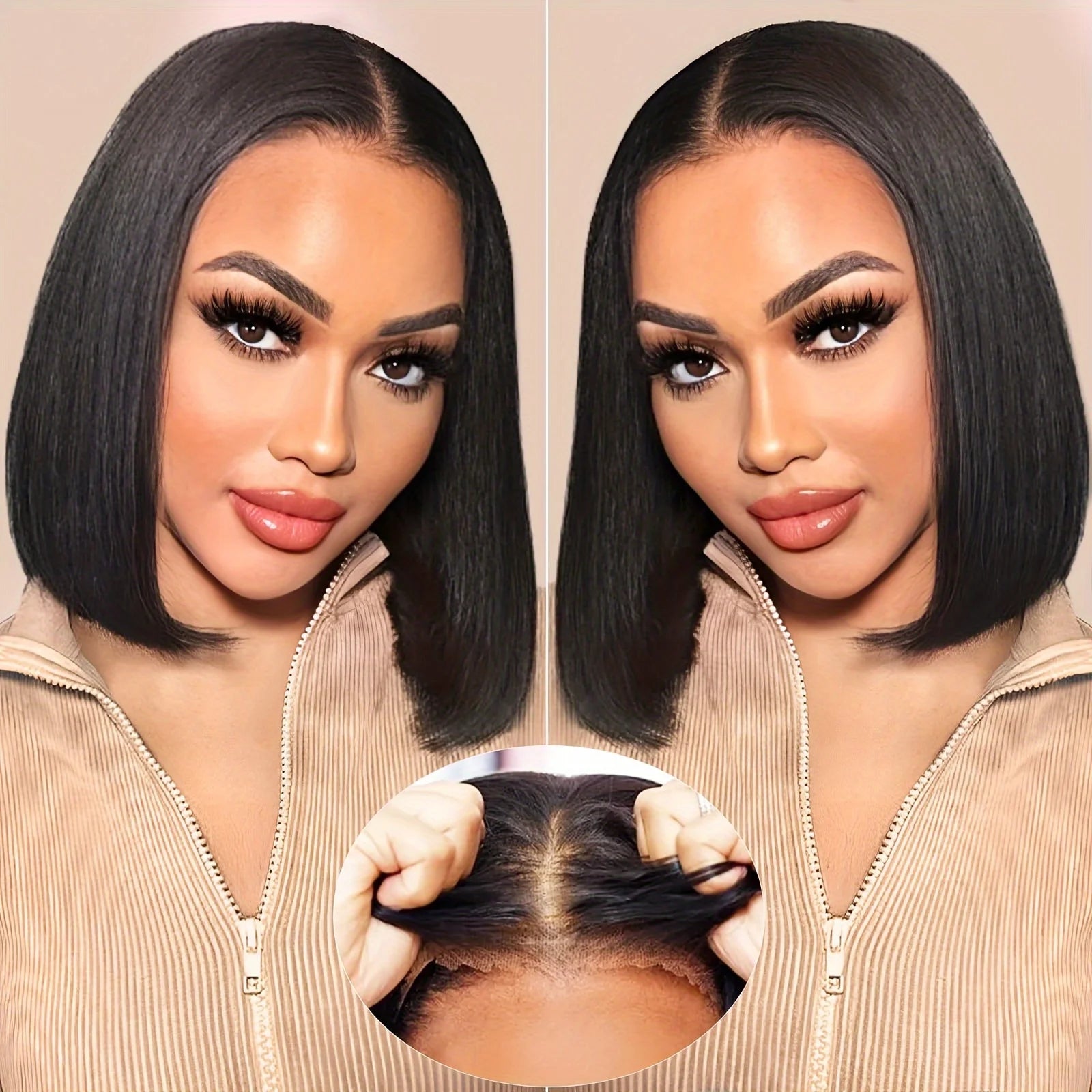 Glueless Free Wig Wear and Go Bob Wig 13x4 Lace Front Brazilian Virgin Human Hair Straight Short Bob Pre-plucked Natural Color