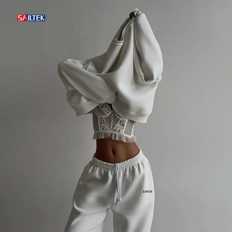 Women's Clothing 2026 Custom logo Jogging Suits Sweatsuit Customized Casual Tracksuit Two Piece Sweatshirt and Sweatpants Set