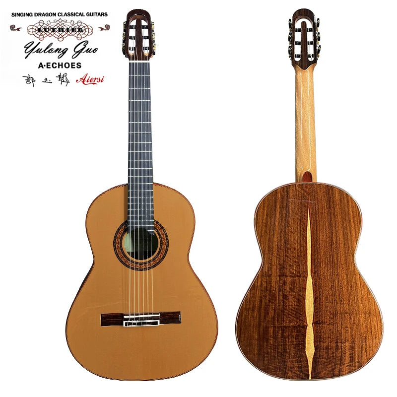 China Aiersi Yulong Guo  Professional Handmade Cedar Double Top Santos Back Side  A-echoes Model Classical Guitar for Concert